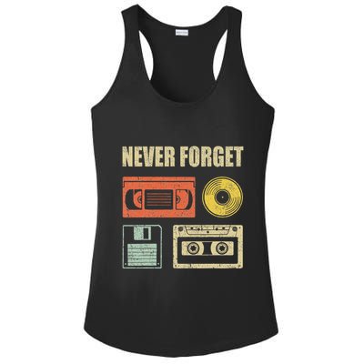 Never Forget Audio Cassette 70s 80s 90s Ladies PosiCharge Competitor Racerback Tank