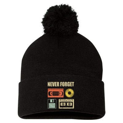 Never Forget Audio Cassette 70s 80s 90s Pom Pom 12in Knit Beanie