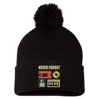 Never Forget Audio Cassette 70s 80s 90s Pom Pom 12in Knit Beanie