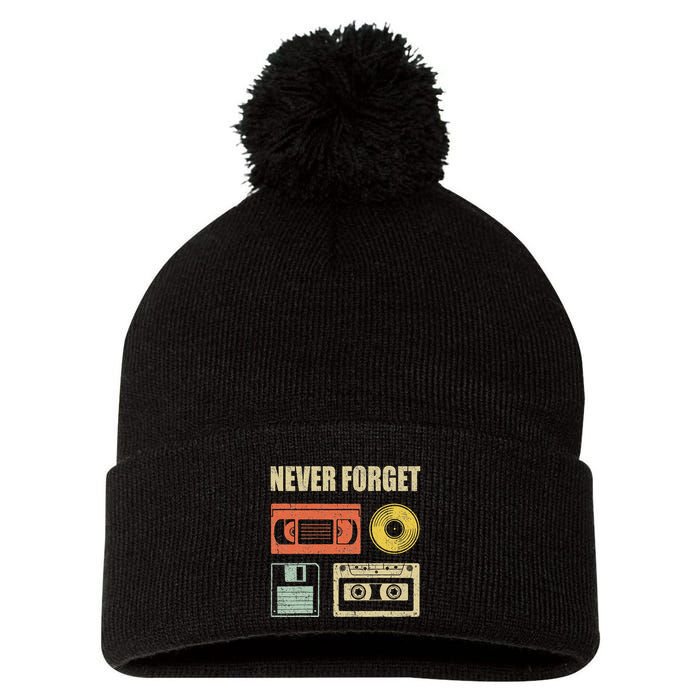 Never Forget Audio Cassette 70s 80s 90s Pom Pom 12in Knit Beanie