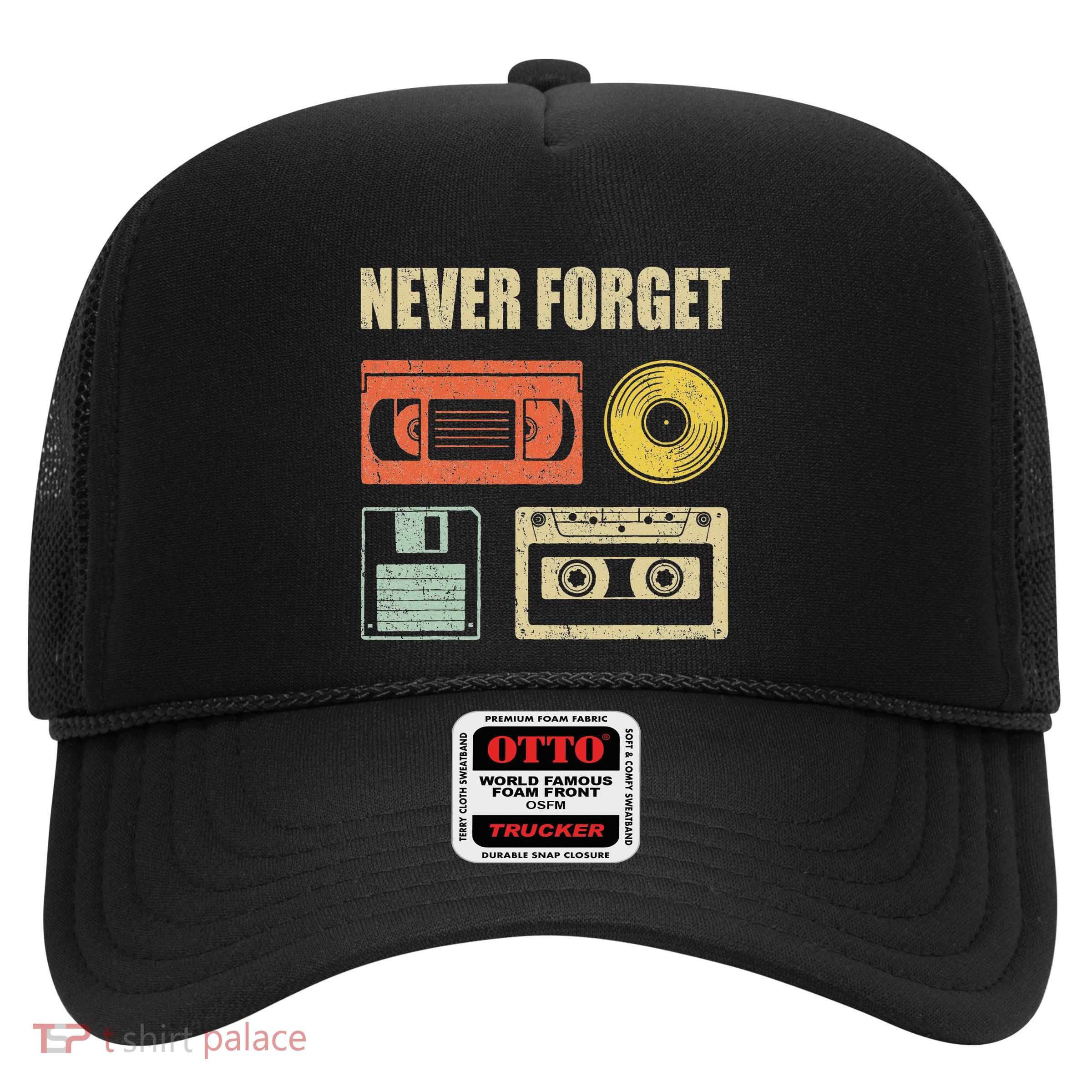 Never Forget Audio Cassette 70s 80s 90s Trucker Hat