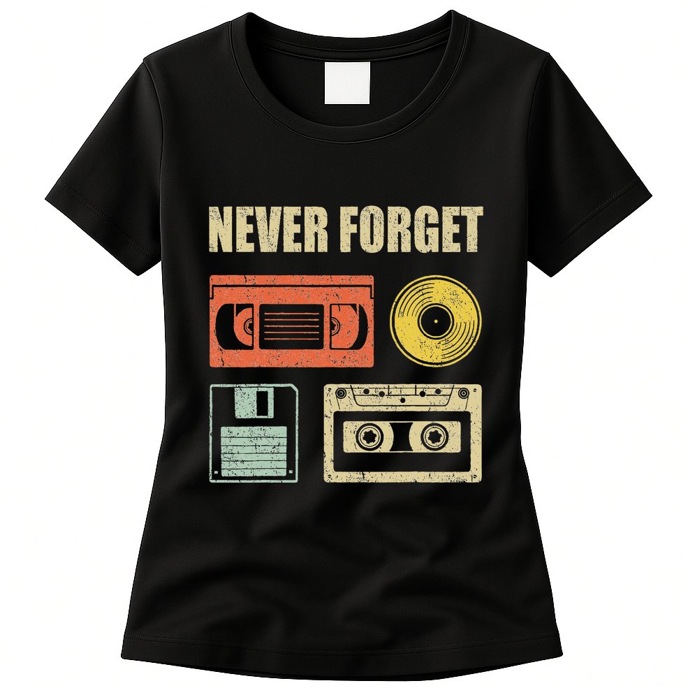 Never Forget Audio Cassette 70s 80s 90s Womens T-Shirt