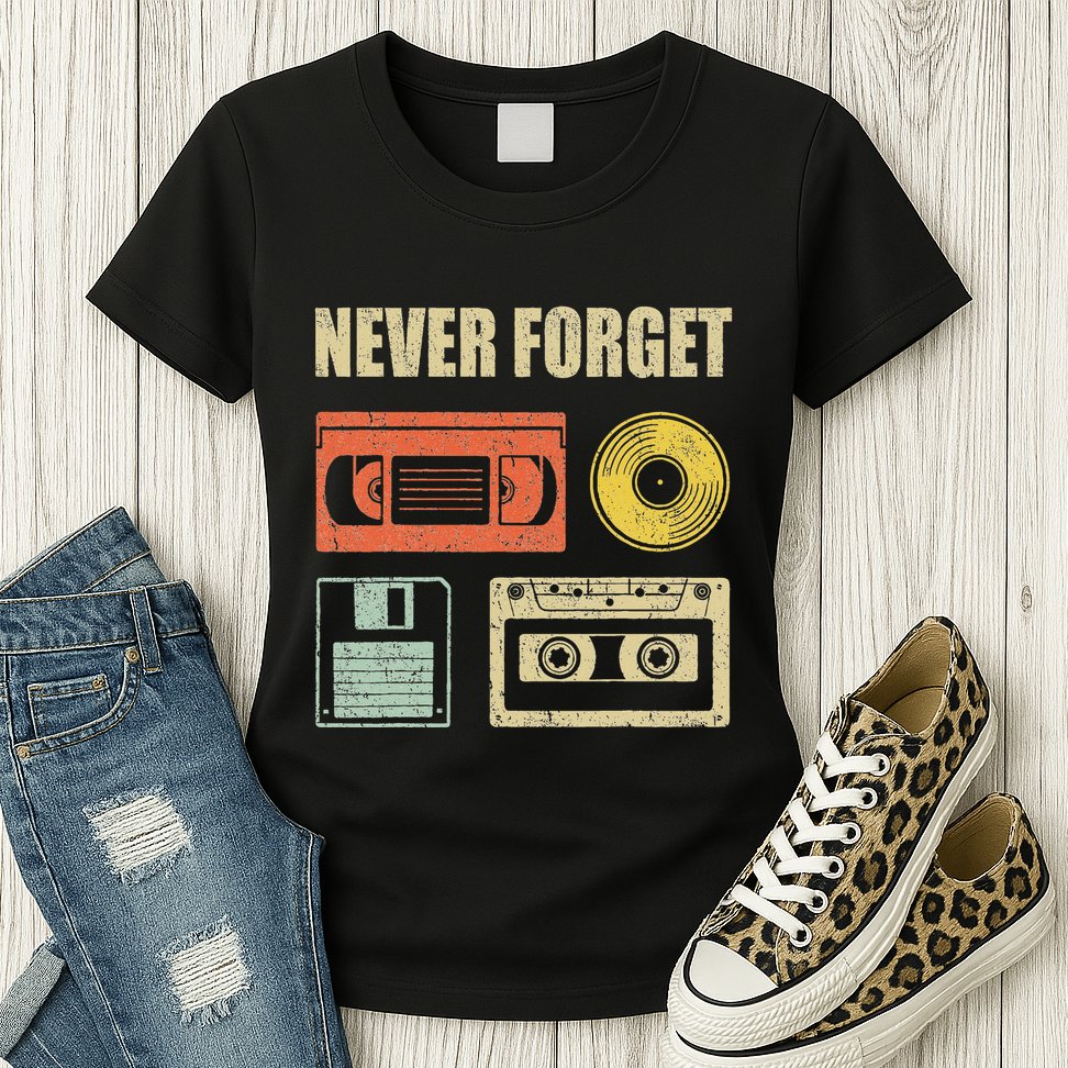 Never Forget Audio Cassette 70s 80s 90s Womens T-Shirt