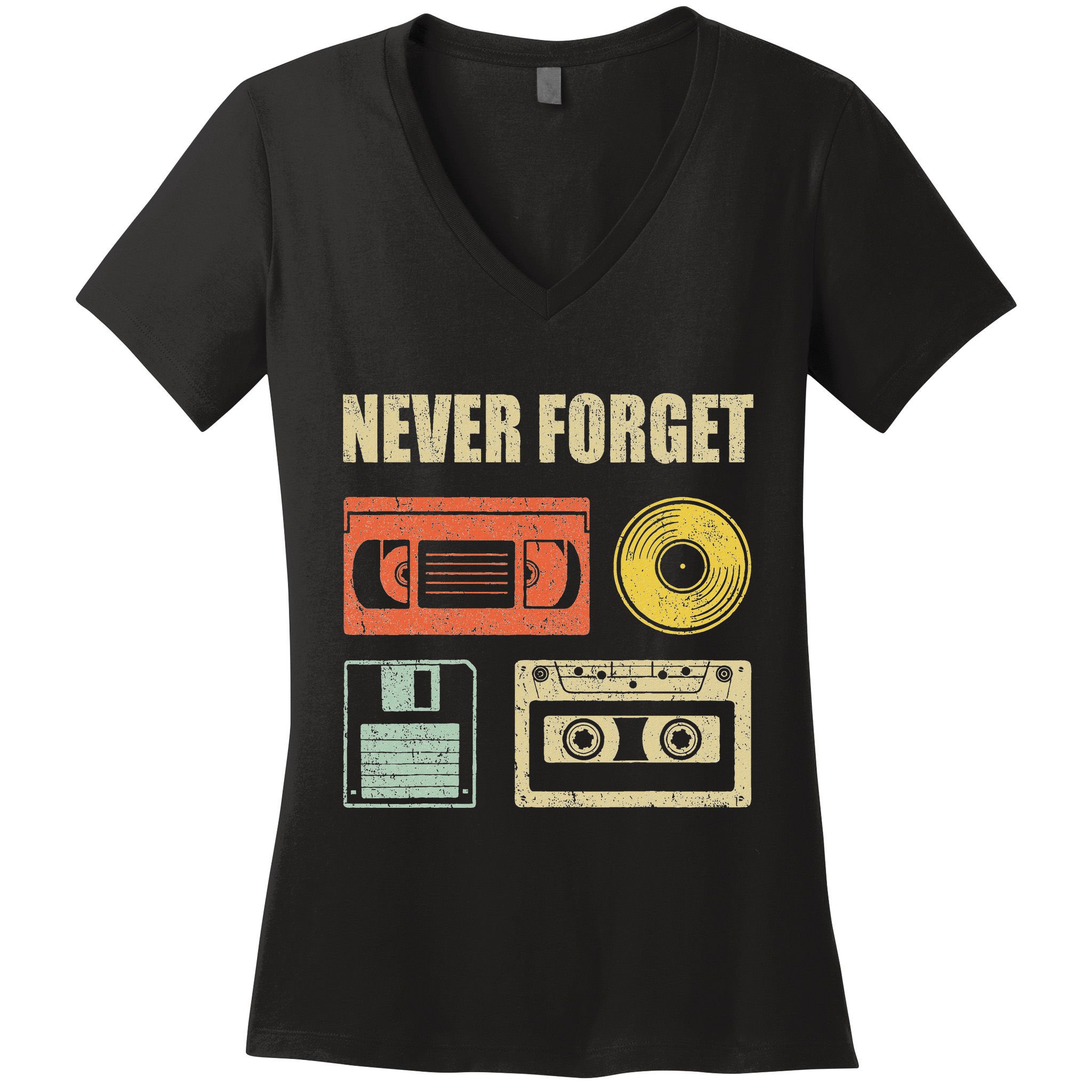 Never Forget Audio Cassette 70s 80s 90s Women's V-Neck T-Shirt