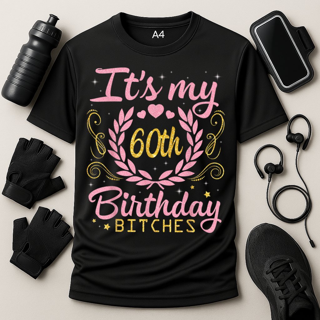 Nice Flowers And Hearts It's My 60th Birthday Bitches Happy Cooling Performance Crew T-Shirt