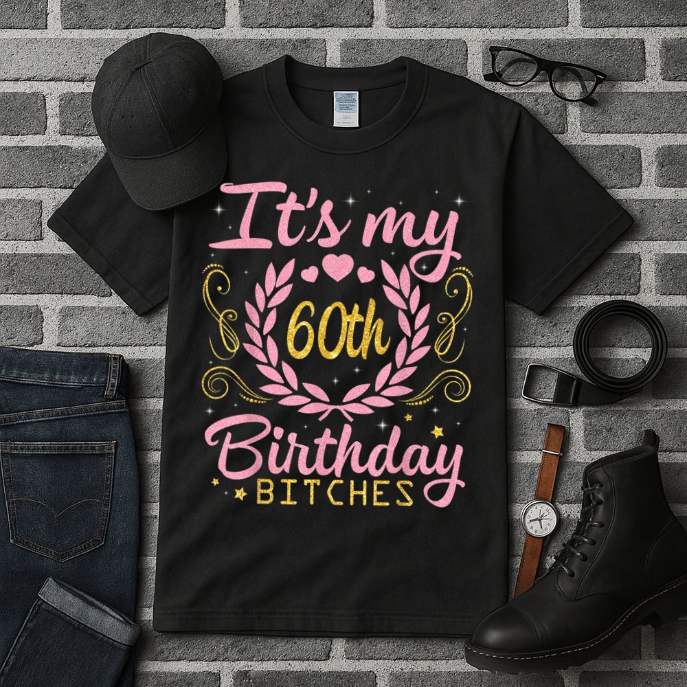 Nice Flowers And Hearts It's My 60th Birthday Bitches Happy Tall T-Shirt