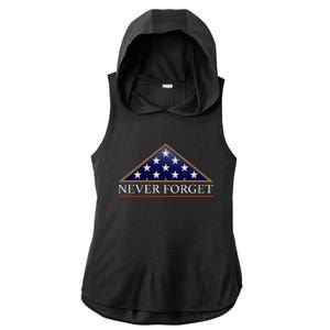 Never Forget American Folded Flag Military Memorial Design Ladies PosiCharge Tri-Blend Wicking Draft Hoodie Tank