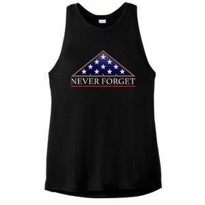 Never Forget American Folded Flag Military Memorial Design Ladies PosiCharge Tri-Blend Wicking Tank