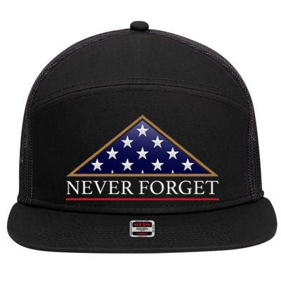 Never Forget American Folded Flag Military Memorial Design 7 Panel Mesh Trucker Snapback Hat