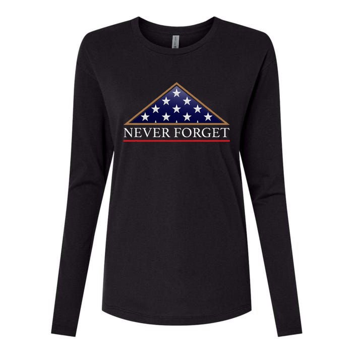 Never Forget American Folded Flag Military Memorial Design Womens Cotton Relaxed Long Sleeve T-Shirt