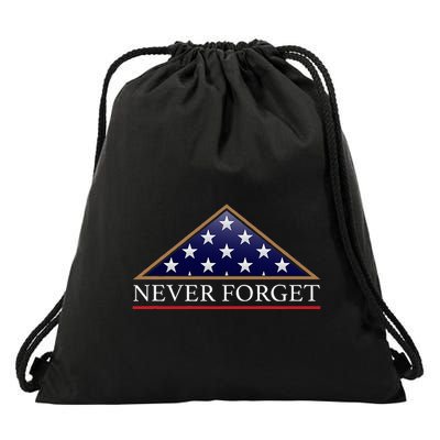Never Forget American Folded Flag Military Memorial Design Drawstring Bag