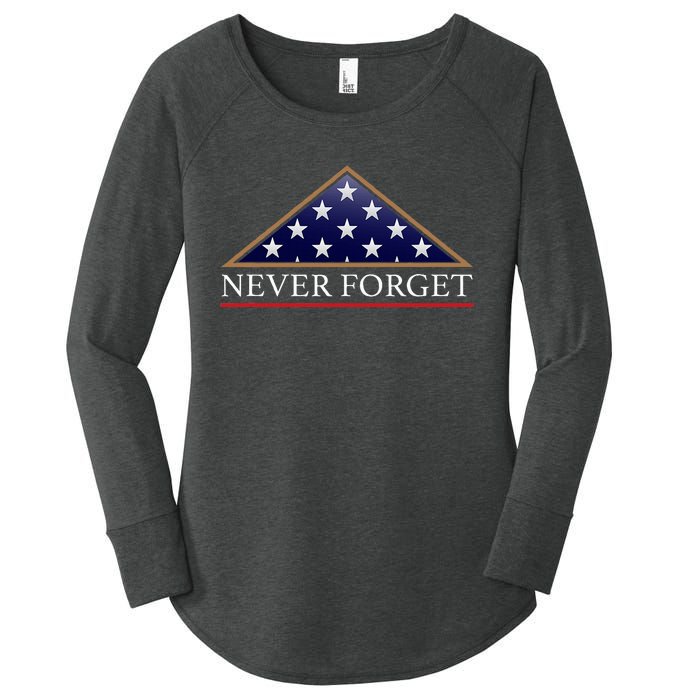 Never Forget American Folded Flag Military Memorial Design Women's Perfect Tri Tunic Long Sleeve Shirt