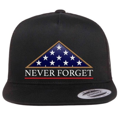 Never Forget American Folded Flag Military Memorial Design Flatbill Hat