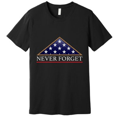 Never Forget American Folded Flag Military Memorial Design Premium T-Shirt