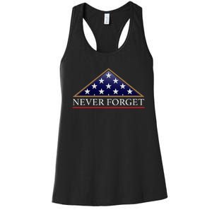 Never Forget American Folded Flag Military Memorial Design Women's Racerback Tank