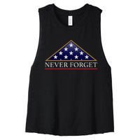 Never Forget American Folded Flag Military Memorial Design Women's Racerback Cropped Tank