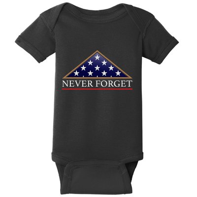 Never Forget American Folded Flag Military Memorial Design Baby Bodysuit