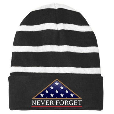 Never Forget American Folded Flag Military Memorial Design Striped Beanie with Solid Band