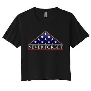 Never Forget American Folded Flag Military Memorial Design Women's Crop Top Tee