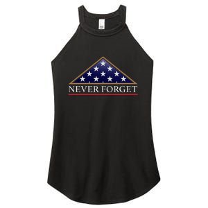 Never Forget American Folded Flag Military Memorial Design Women's Perfect Tri Rocker Tank