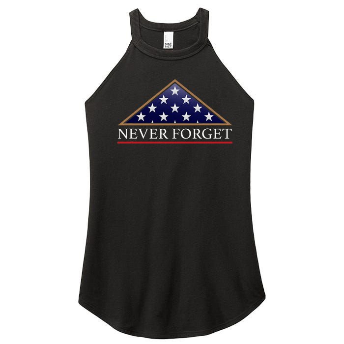 Never Forget American Folded Flag Military Memorial Design Women's Perfect Tri Rocker Tank