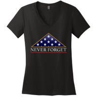 Never Forget American Folded Flag Military Memorial Design Women's V-Neck T-Shirt