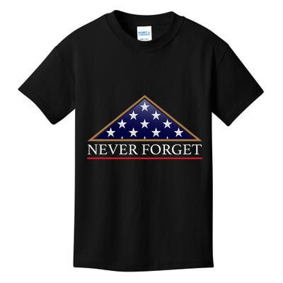 Never Forget American Folded Flag Military Memorial Design Kids T-Shirt