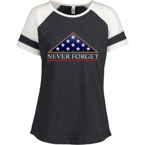 Never Forget American Folded Flag Military Memorial Design Enza Ladies Jersey Colorblock Tee