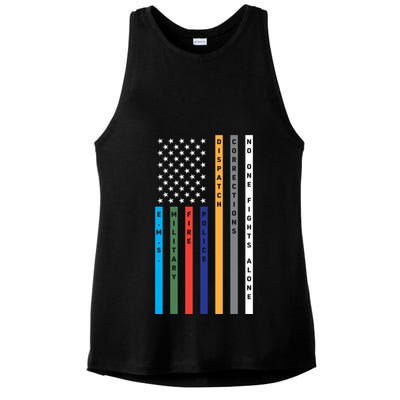 No One Fights Alone Support Our Heroes Flag Ladies PosiCharge Tri-Blend Wicking Tank