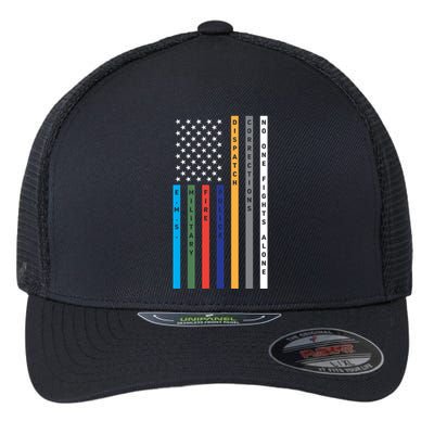 No One Fights Alone Support Our Heroes Flag Flexfit Unipanel Trucker Cap