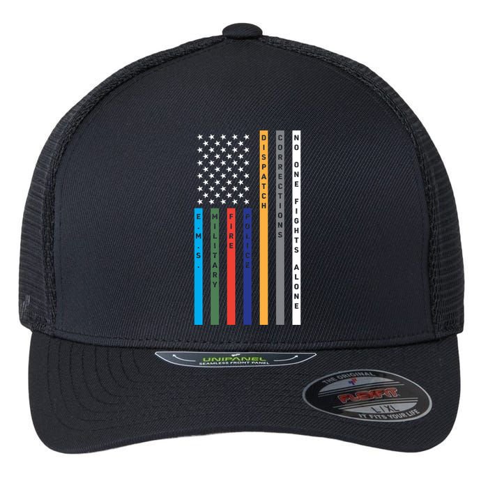No One Fights Alone Support Our Heroes Flag Flexfit Unipanel Trucker Cap