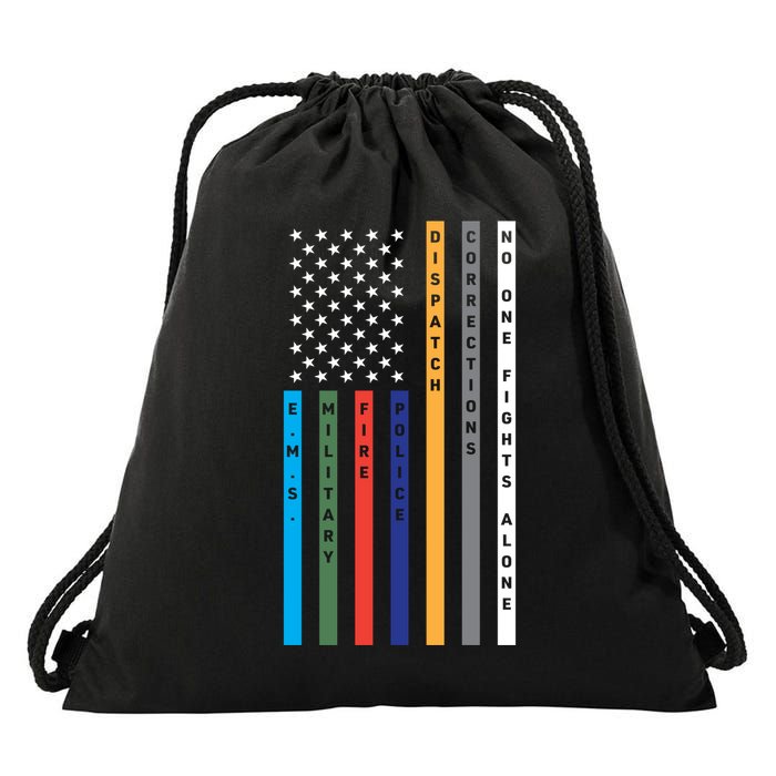 No One Fights Alone Support Our Heroes Flag Drawstring Bag