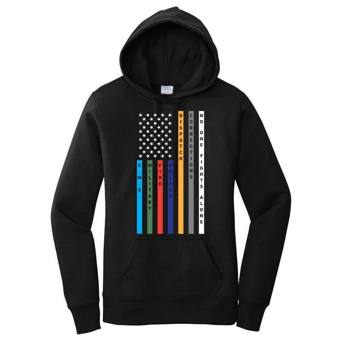 No One Fights Alone Support Our Heroes Flag Women's Pullover Hoodie