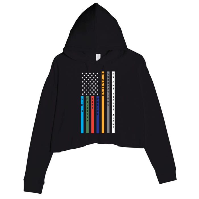 No One Fights Alone Support Our Heroes Flag Crop Fleece Hoodie