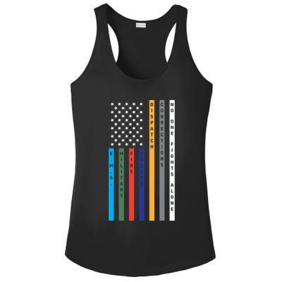 No One Fights Alone Support Our Heroes Flag Ladies PosiCharge Competitor Racerback Tank