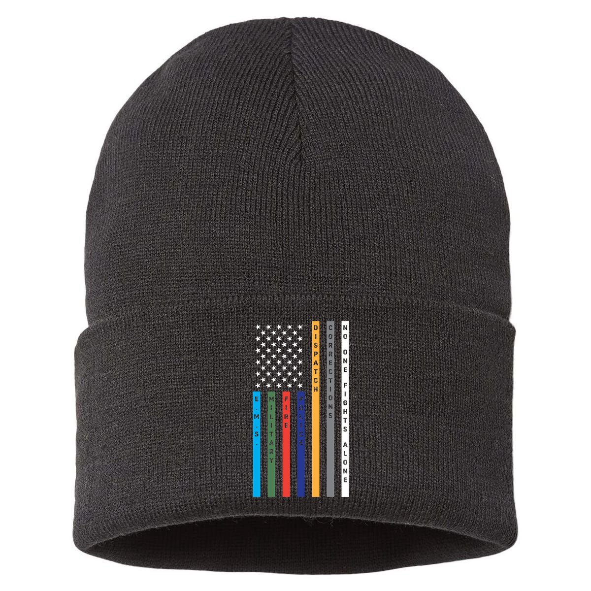 No One Fights Alone Support Our Heroes Flag Sustainable Knit Beanie