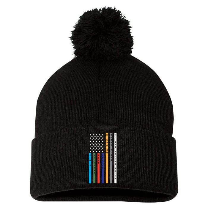 No One Fights Alone Support Our Heroes Flag Pom Pom 12in Knit Beanie