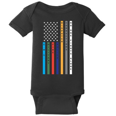 No One Fights Alone Support Our Heroes Flag Baby Bodysuit