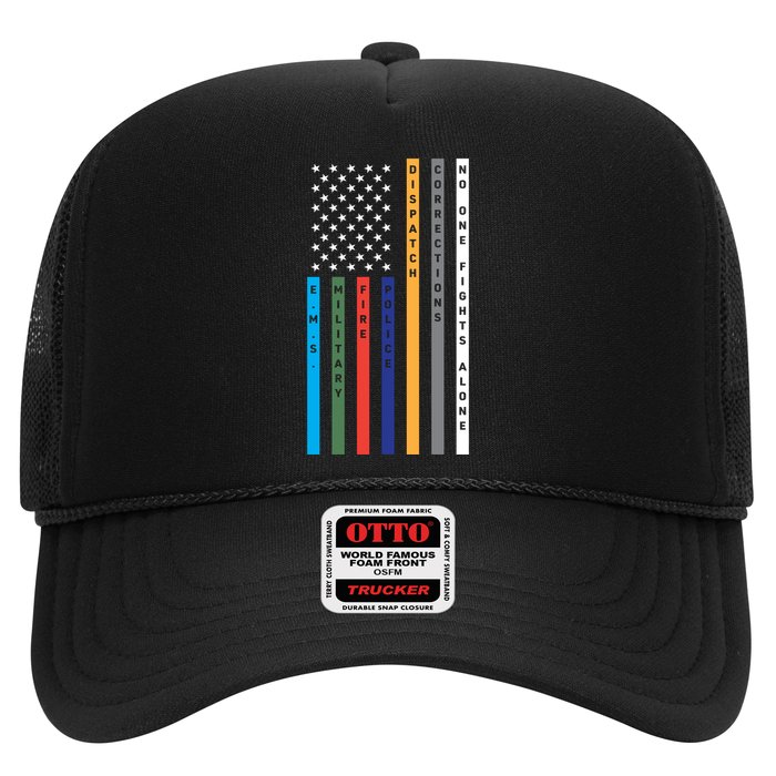 No One Fights Alone Support Our Heroes Flag Trucker Hat