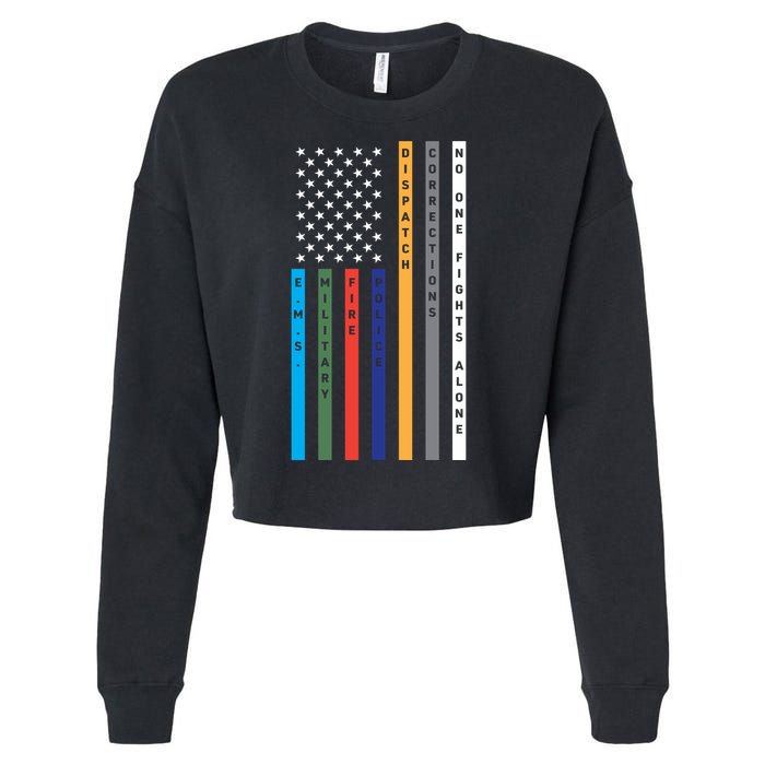 No One Fights Alone Support Our Heroes Flag Cropped Pullover Crew