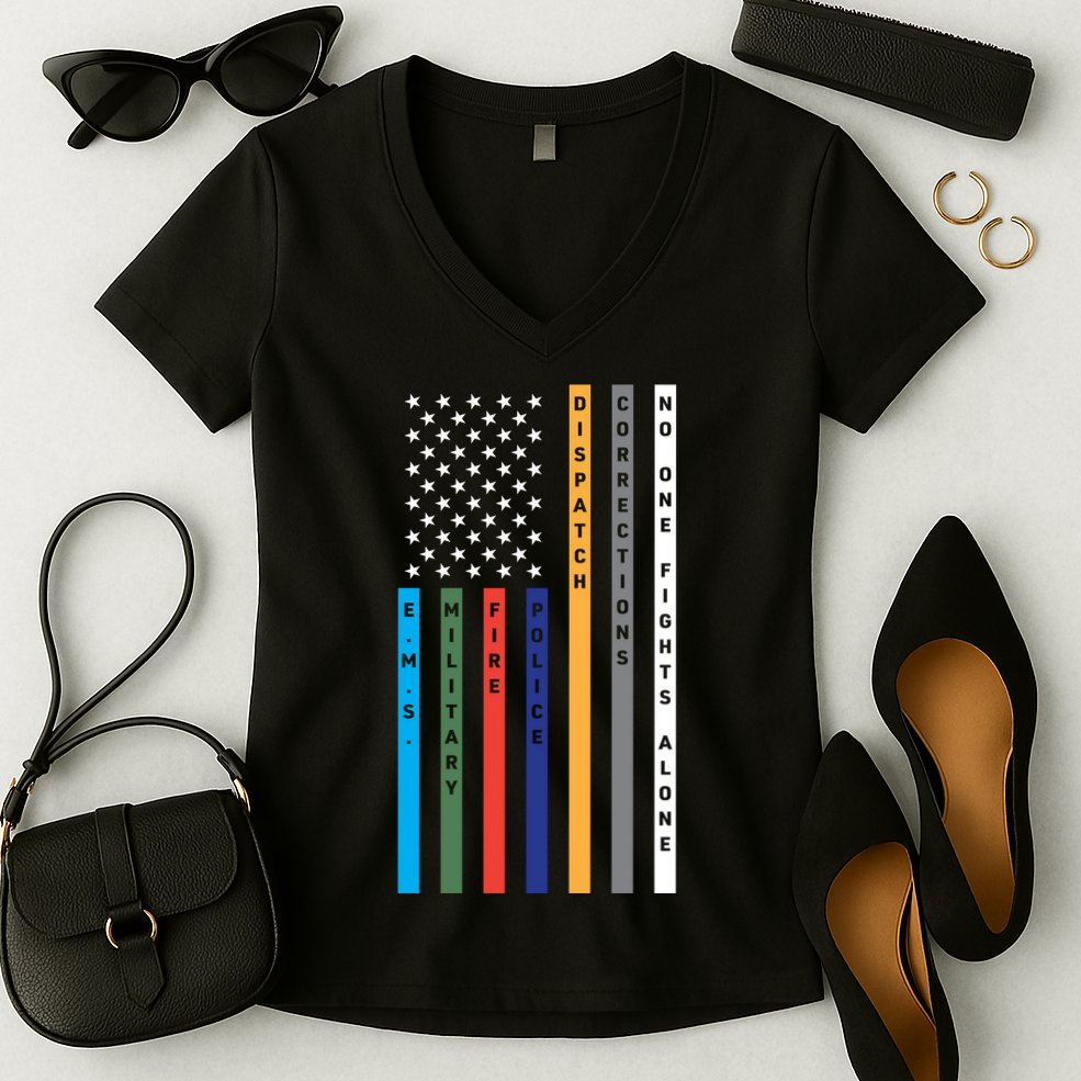 No One Fights Alone Support Our Heroes Flag Women's V-Neck T-Shirt