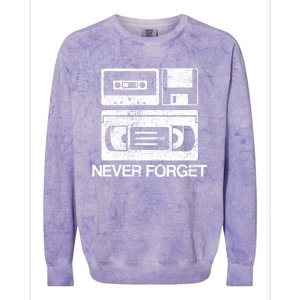 Never Forget Audio Cassette 70s 80s 90s Gift Colorblast Crewneck Sweatshirt