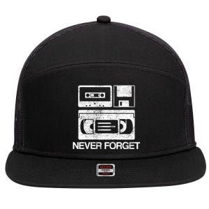 Never Forget Audio Cassette 70s 80s 90s Gift 7 Panel Mesh Trucker Snapback Hat