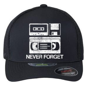 Never Forget Audio Cassette 70s 80s 90s Gift Flexfit Unipanel Trucker Cap