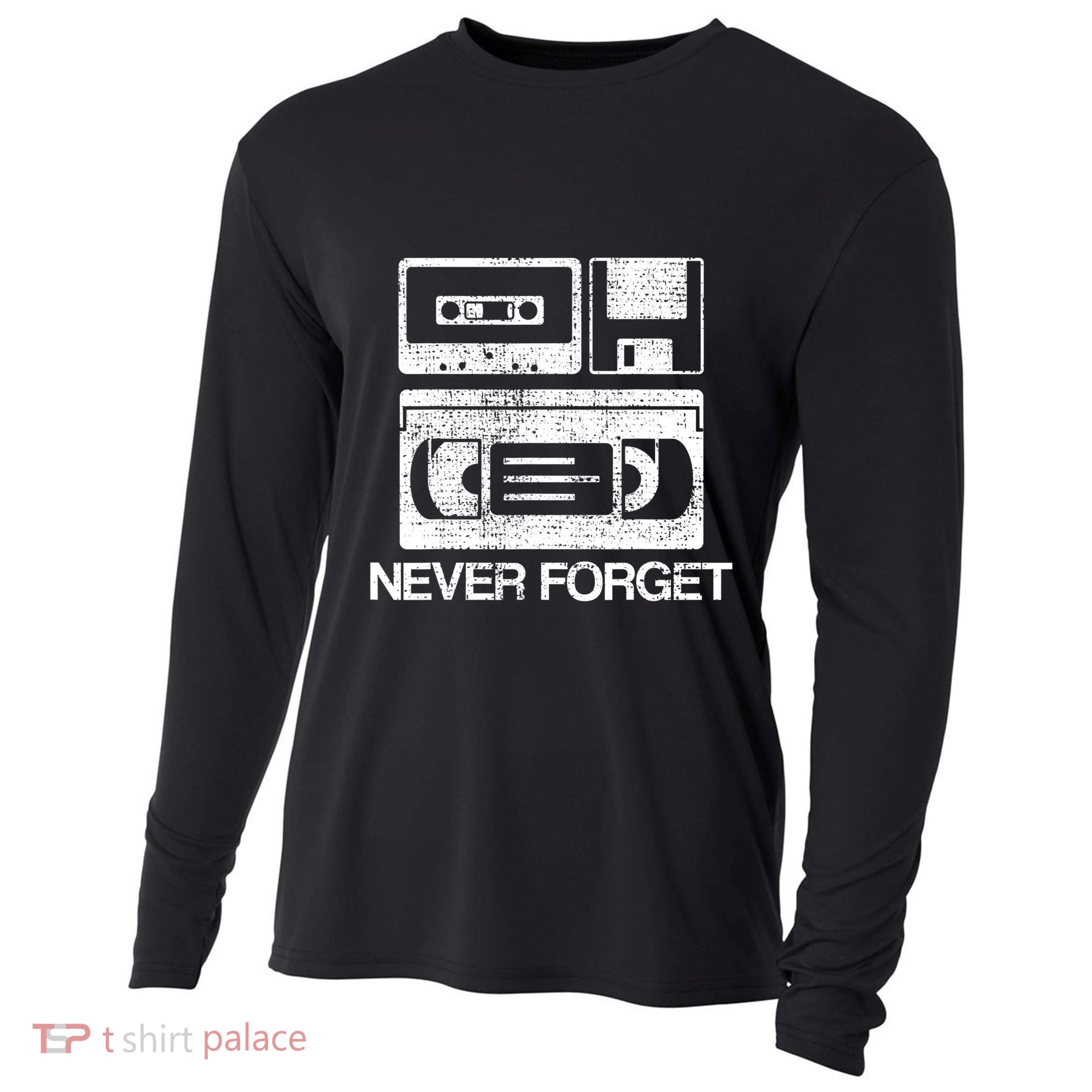 Never Forget Audio Cassette 70s 80s 90s Gift Cooling Performance Long Sleeve Crew
