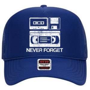 Never Forget Audio Cassette 70s 80s 90s Gift High Crown Mesh Back Trucker Hat