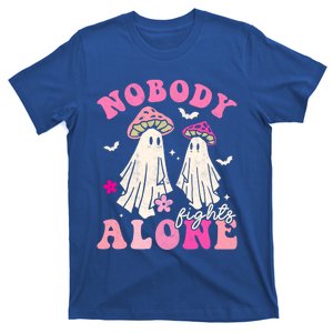 Nobody Fights Alone Mushroom Breast Cancer Halloween Groovy Gift T-Shirt