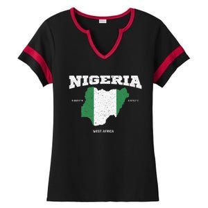 Nigeria Flag And Map Nigerian Coordinates Ladies Halftime Notch Neck Tee