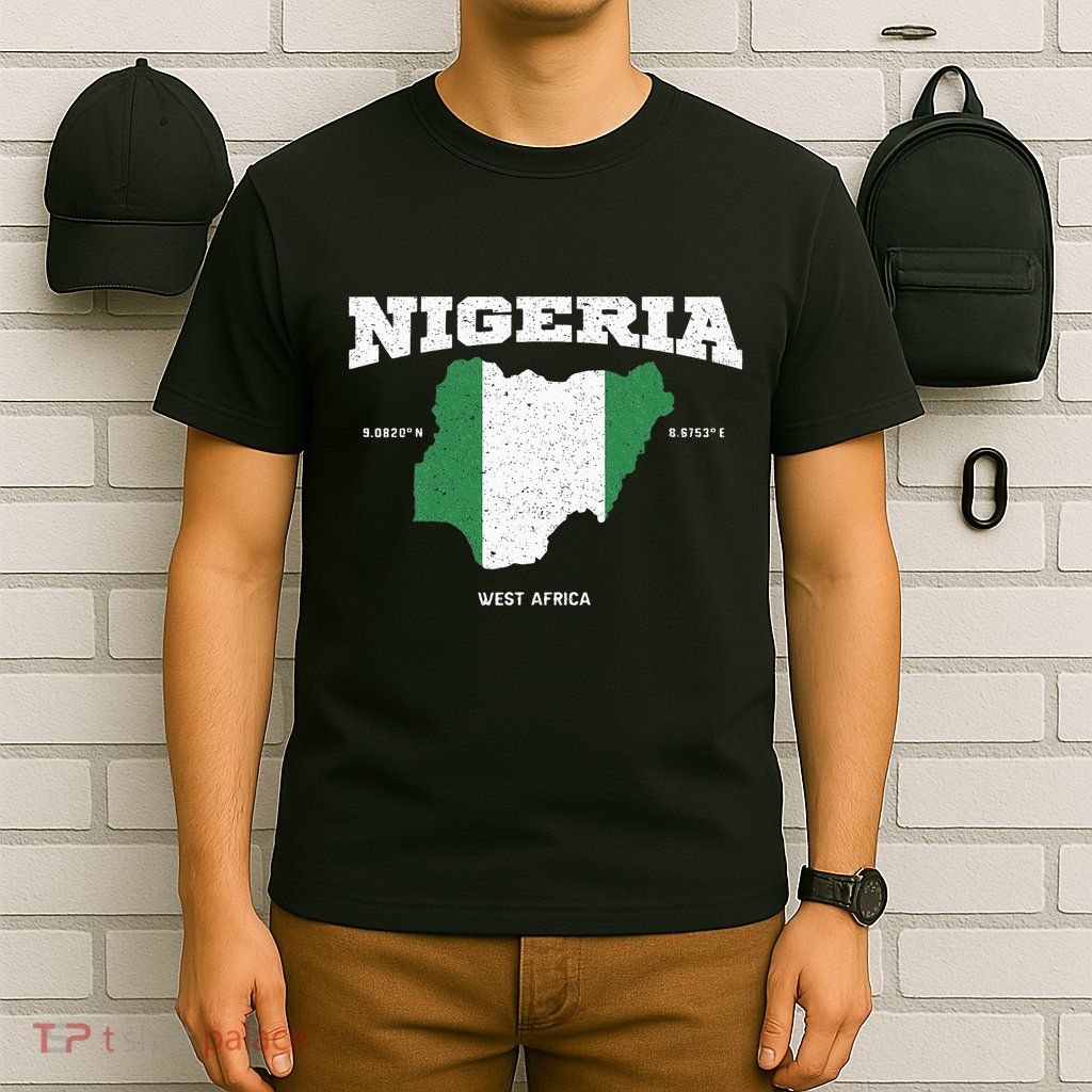 Nigeria Flag And Map Nigerian Coordinates T-Shirt