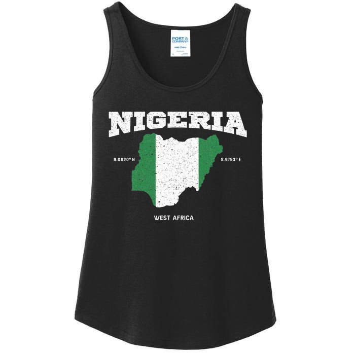 Nigeria Flag And Map Nigerian Coordinates Ladies Essential Tank